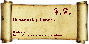 Humenszky Henrik névjegykártya